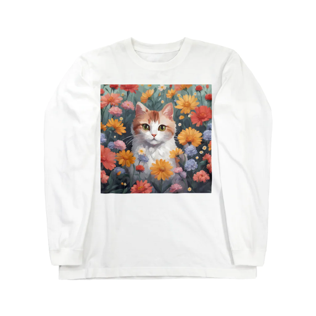 FLOWERアニマルのロココFLOWERキャットコスモス Long Sleeve T-Shirt