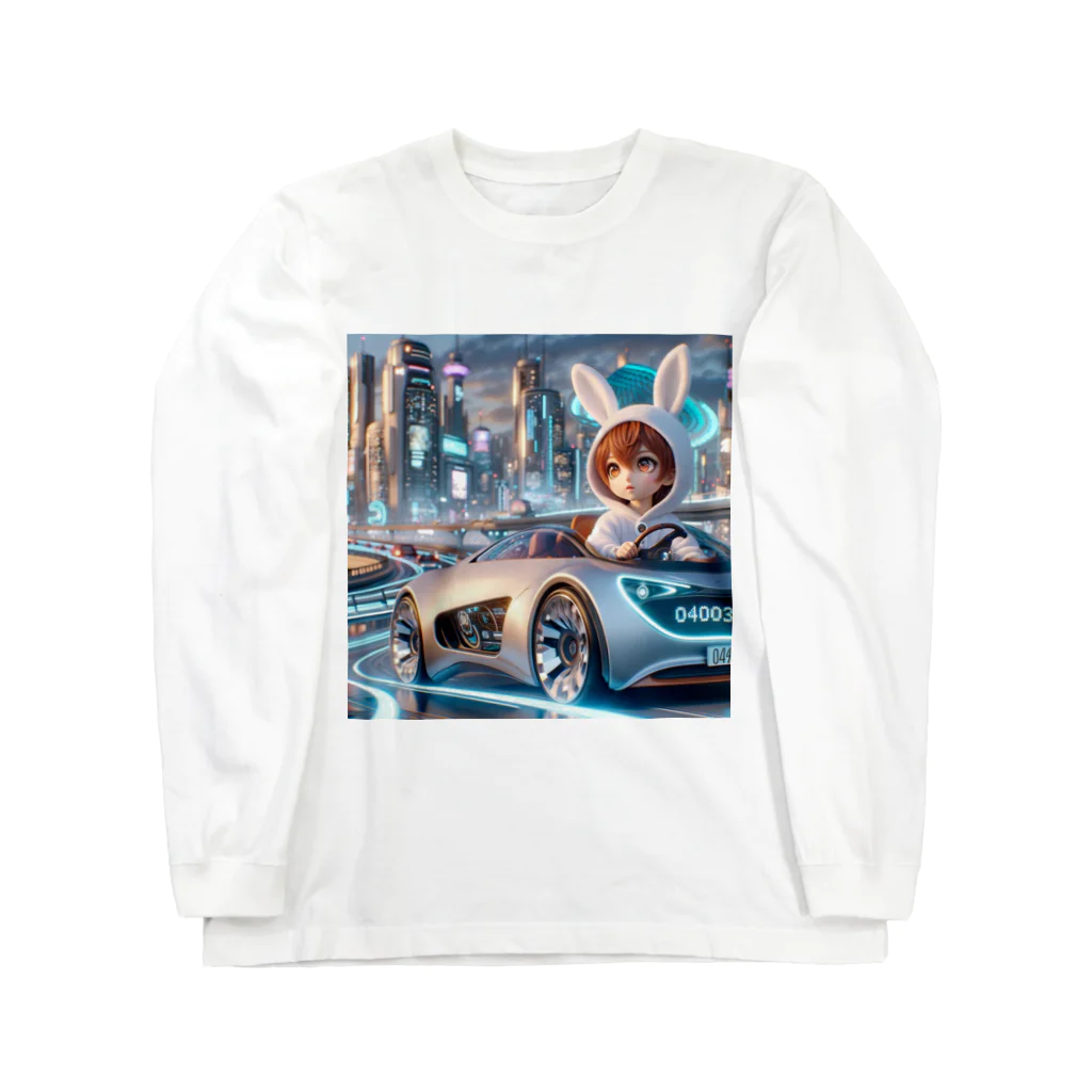 ユサユサしてるキャラクターショップのユサユサしながら未来の車で未来都市をドライブ Long Sleeve T-Shirt