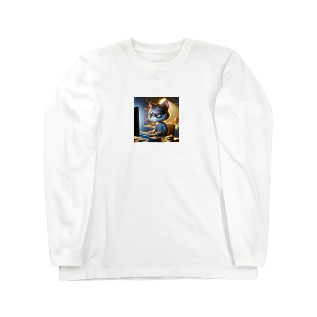 ARIES-TEREAの仕事中のかわいい猫 Long Sleeve T-Shirt