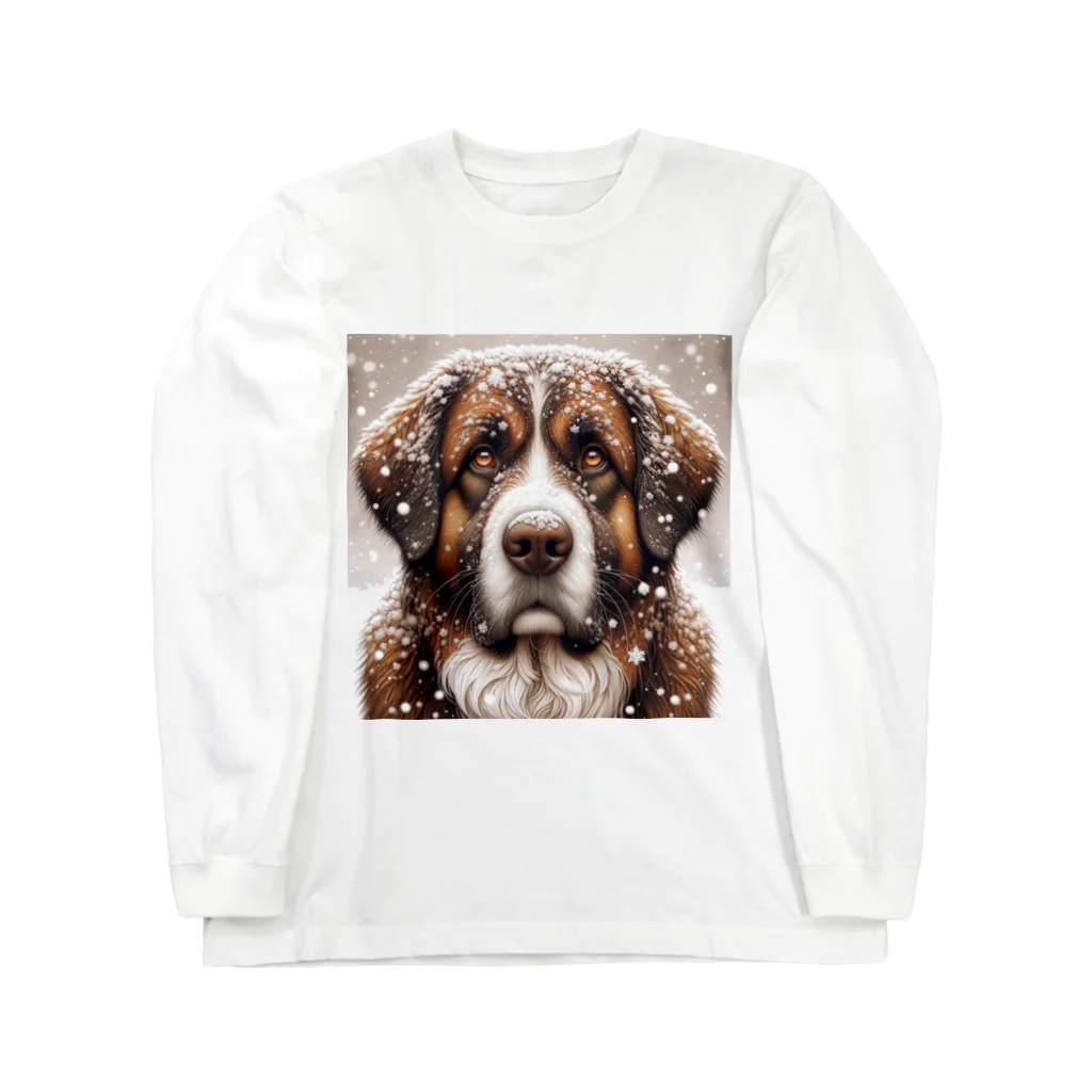 Ama'sの雪の中しかめっ面の犬さん ロングスリーブTシャツ