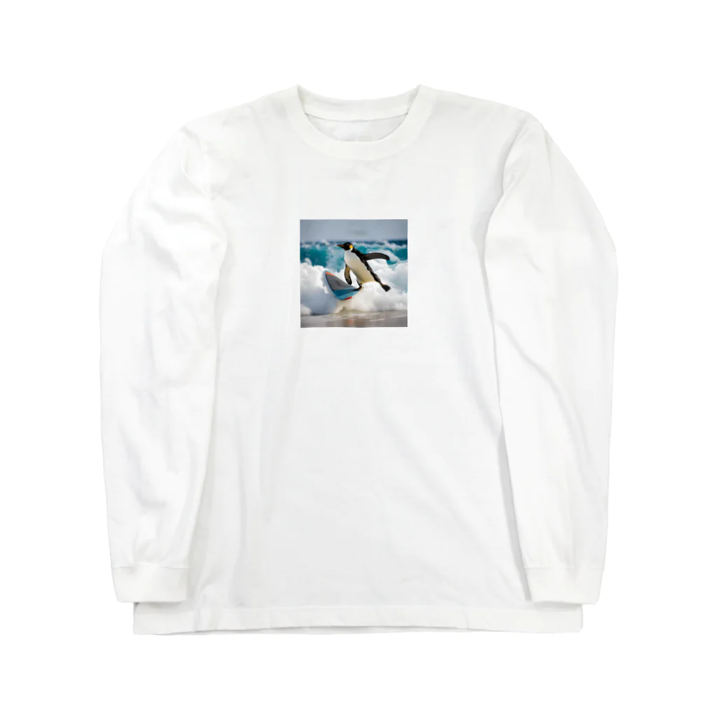 hakumenhonのサーフィンするペンギン ロングスリーブTシャツ