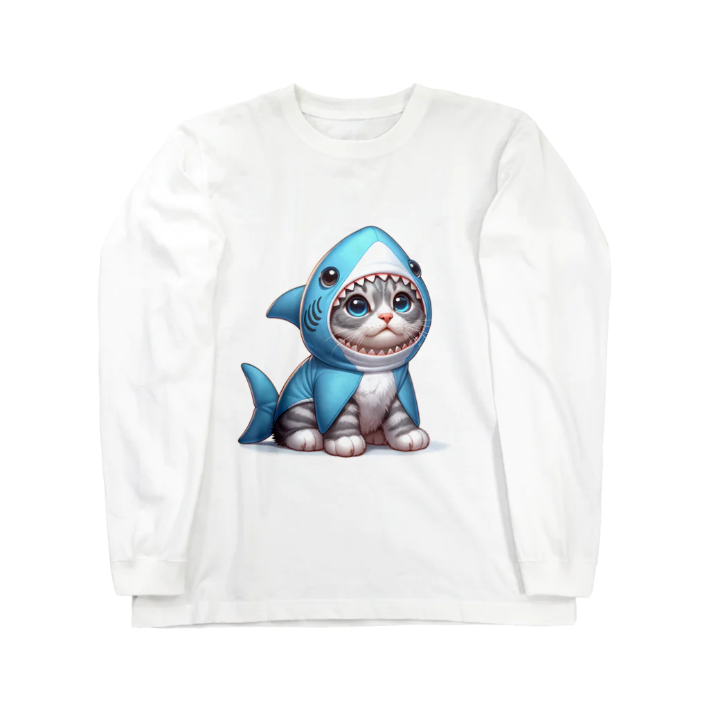 IloveCatのサメのフードを被った子猫 Long Sleeve T-Shirt