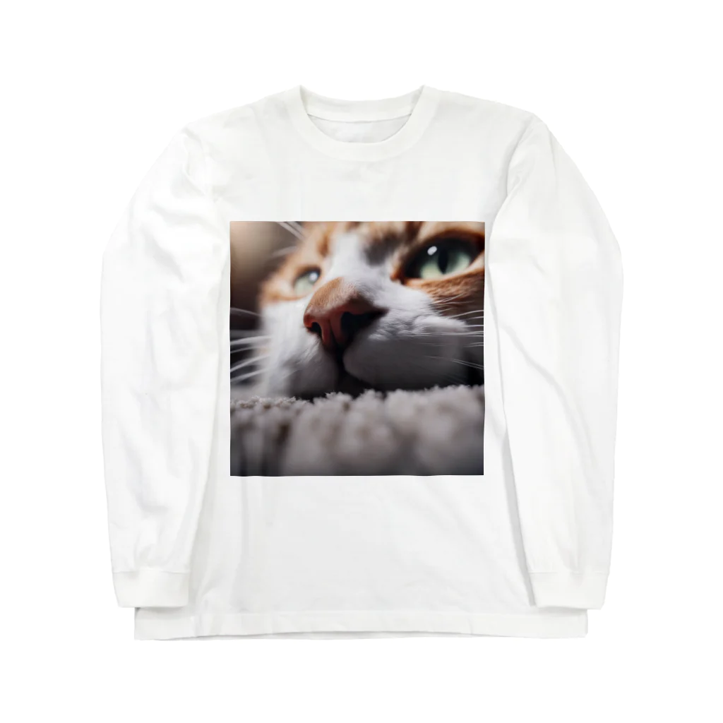 feliceのカーペットでごろんとする猫 ロングスリーブTシャツ