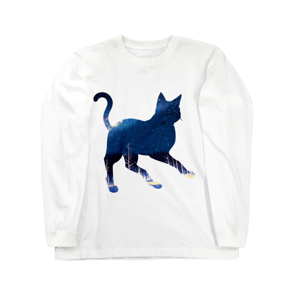 猫との風景の星空と猫_004 Long Sleeve T-Shirt