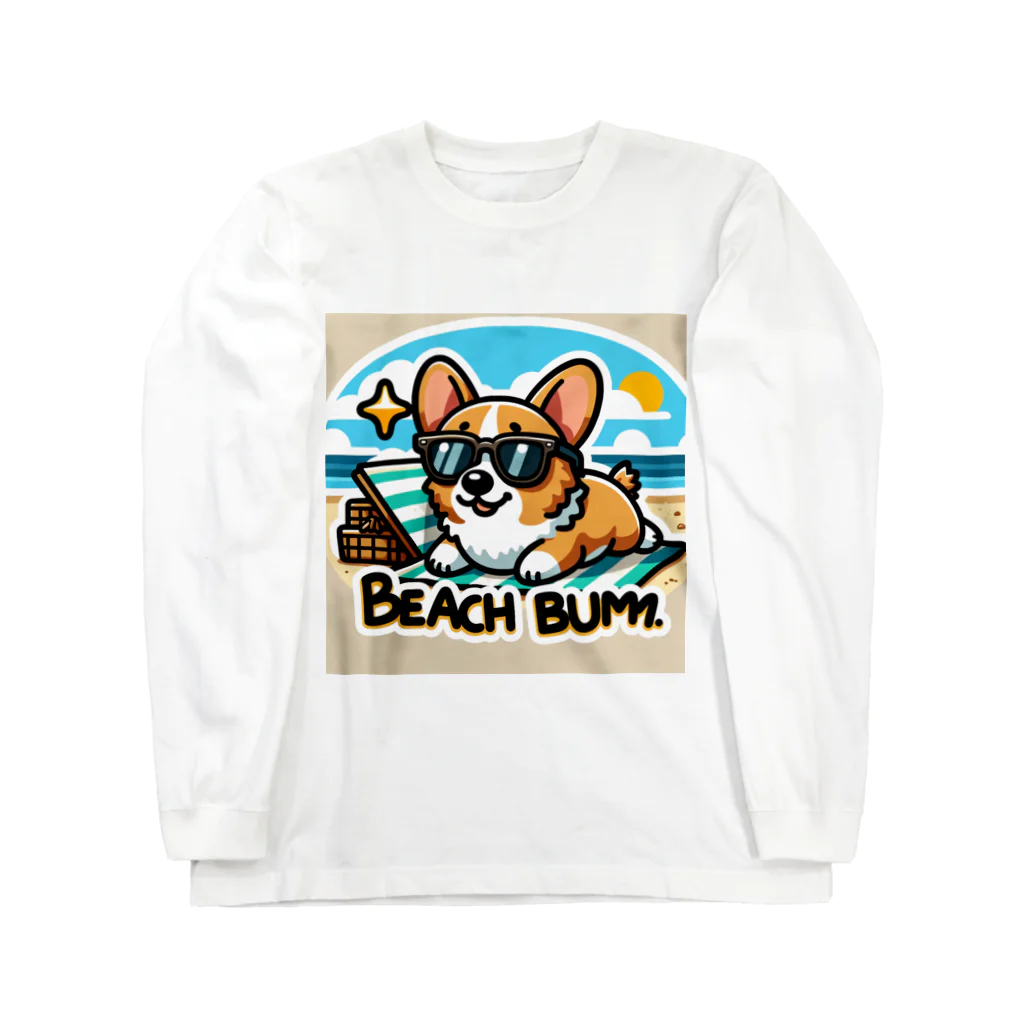 keikei5の夏のおしゃれ大作戦！ピーチカラーの柴犬 ロングスリーブTシャツ