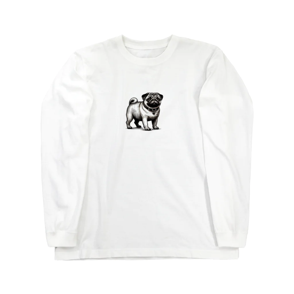 鼻ぺちゃ犬と和猫のパグの表情 Long Sleeve T-Shirt