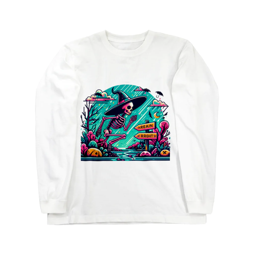 かるるんショップの骸骨紳士シリーズ　雨ニモマケズ、風ニモマケズ Long Sleeve T-Shirt