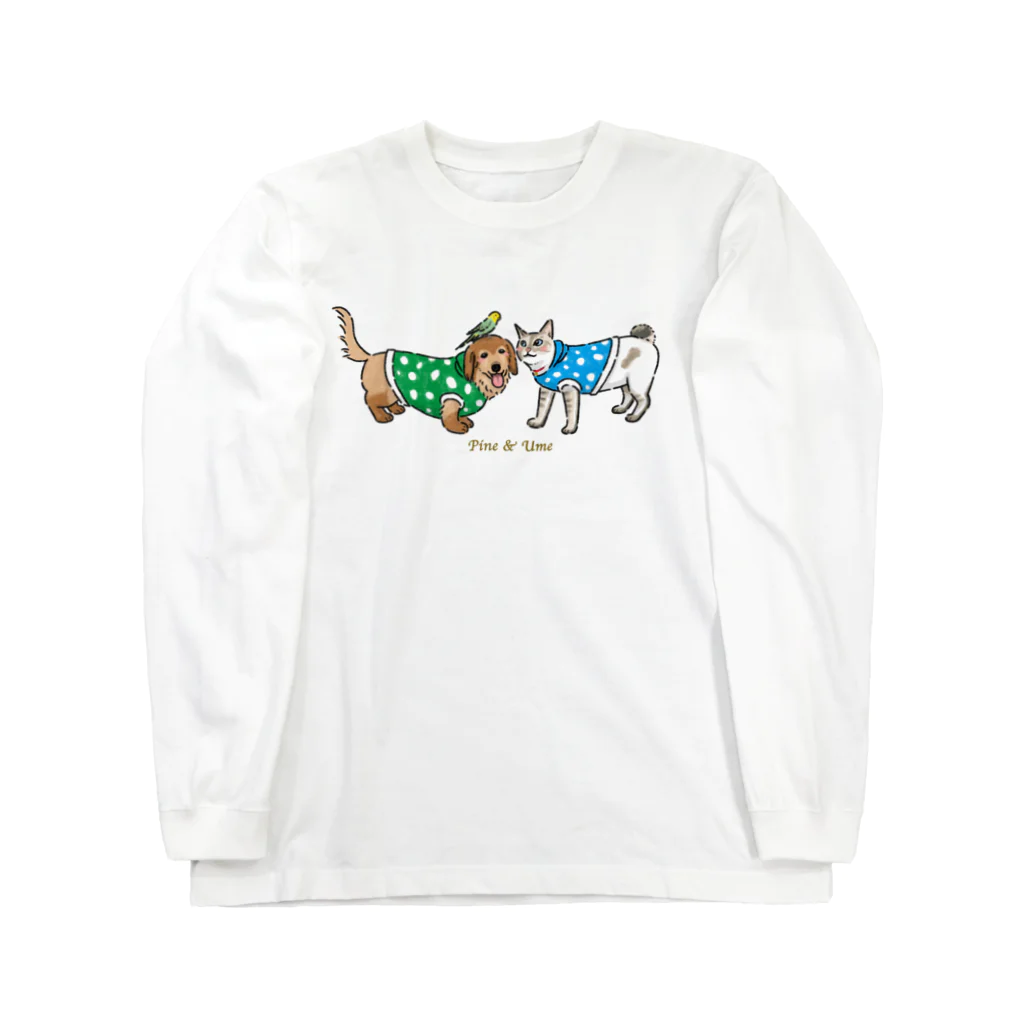 ワンこよみ時々ネコのお揃い ダックス ＆ 猫 Pine & Ume Long Sleeve T-Shirt