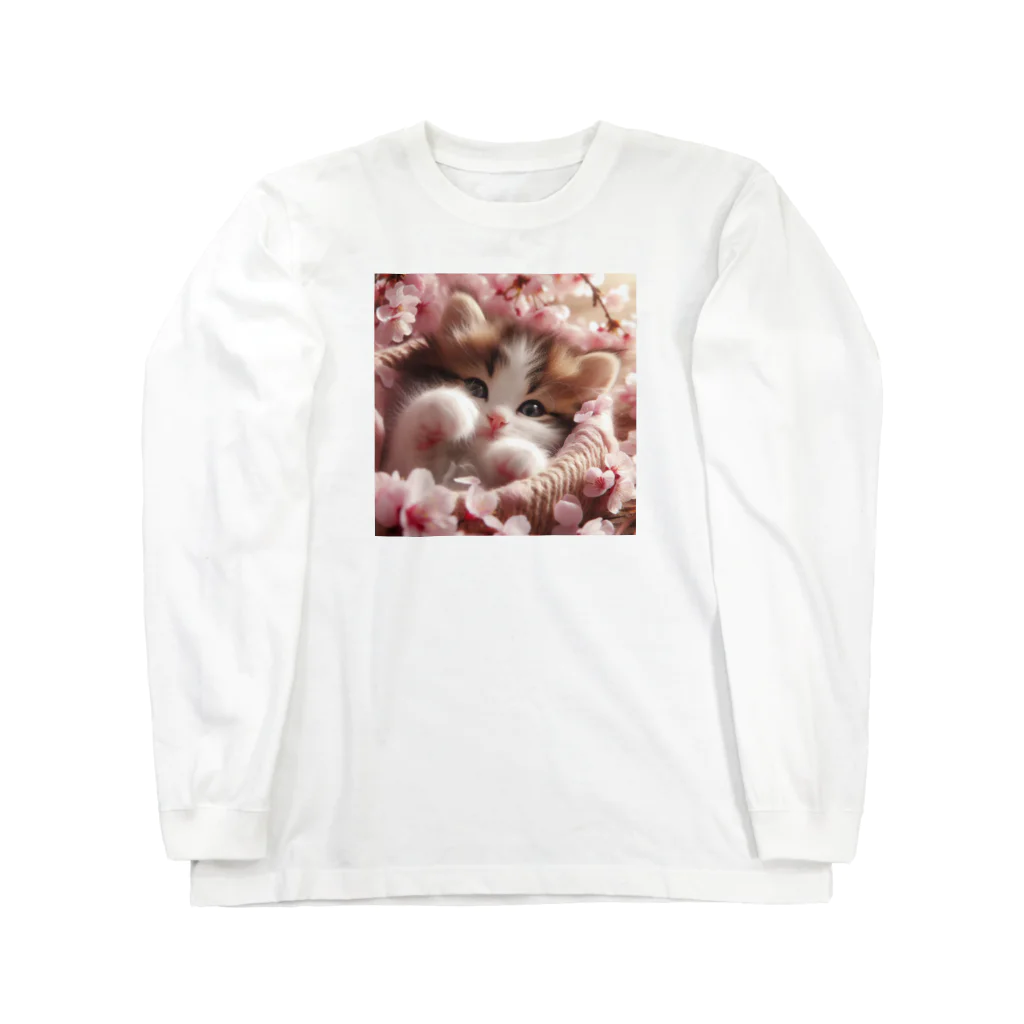 Chimetimeの桜と子猫 ロングスリーブTシャツ