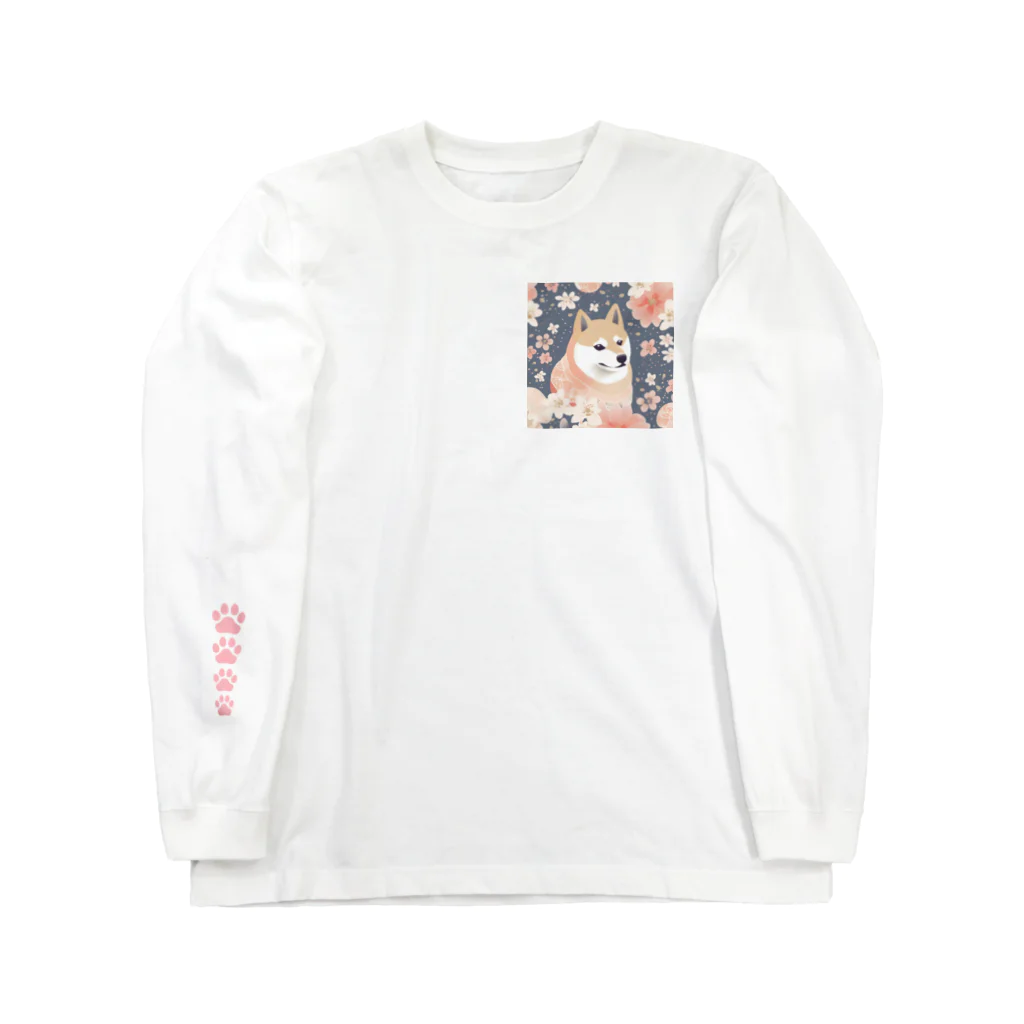 Grazing Wombatの日本画風、柴犬と桜２-Japanese-style painting of a Shiba Inu with cherry blossoms 2 Long Sleeve T-Shirt