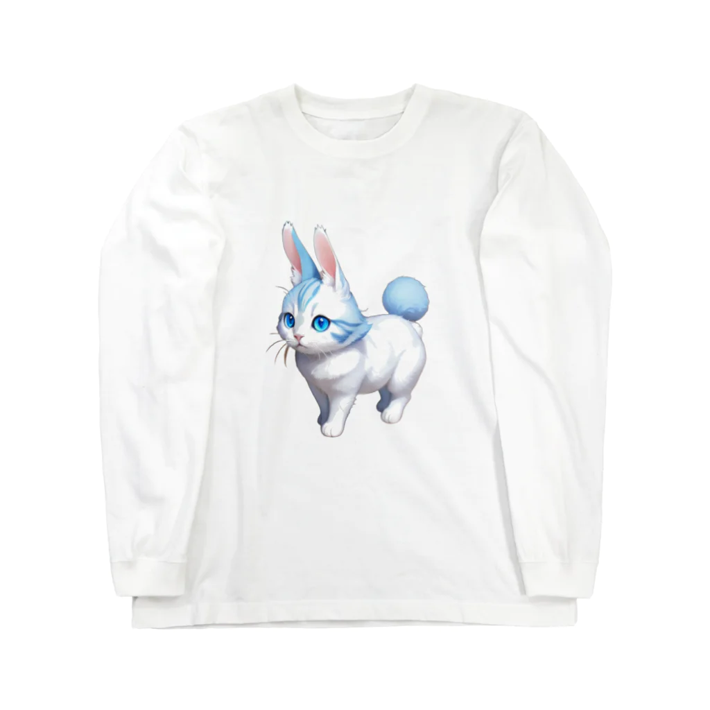 ko_858585のウサギ猫：ブルー Long Sleeve T-Shirt