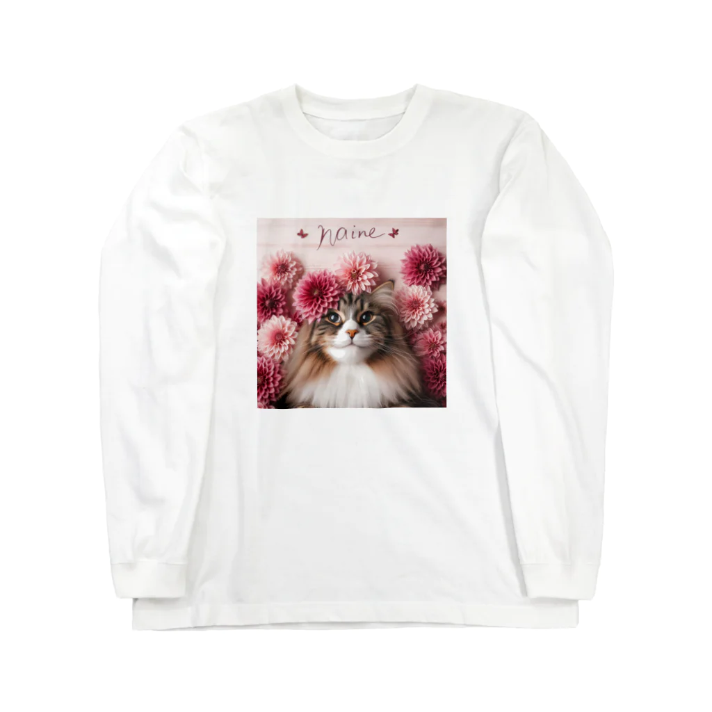 Y m @Y's shopの猫とダリア ロングスリーブTシャツ