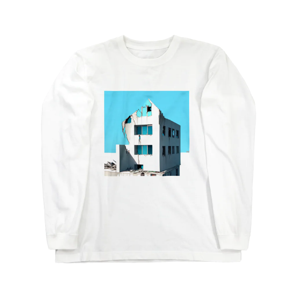 Buildingsの廃墟とスカイブルー ロングスリーブTシャツ