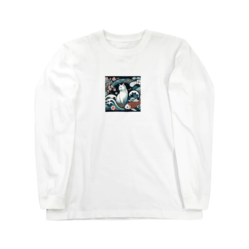 EMAKIの和紋様 x 猫　鯉と桜と波 Long Sleeve T-Shirt