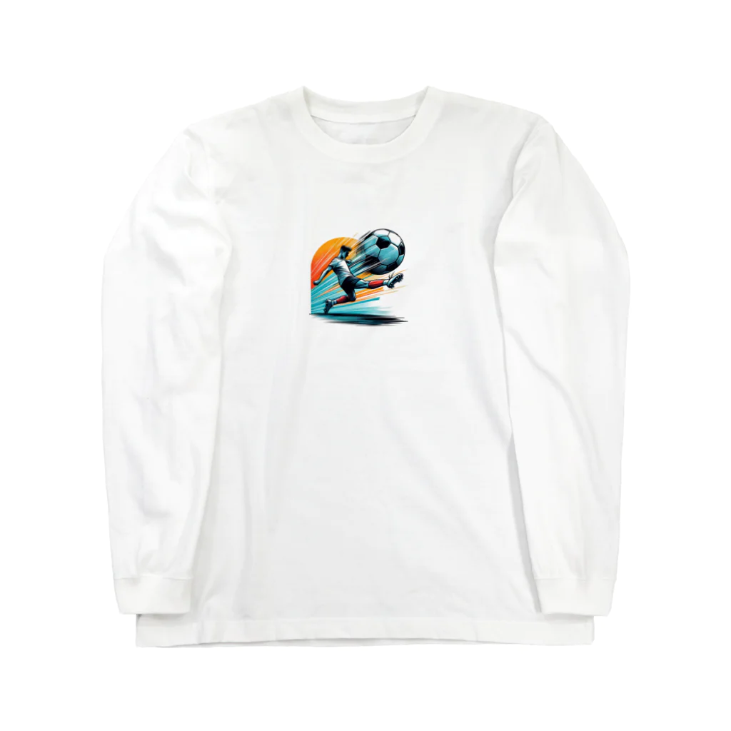 pothossysの夕日を背にサッカーボールを蹴りシュート Long Sleeve T-Shirt