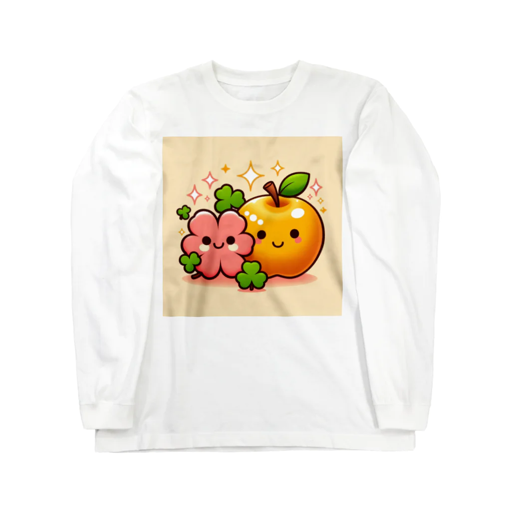 金運上昇金のリンゴの恋愛運アップの金のリンゴとピンクのクローバー Long Sleeve T-Shirt