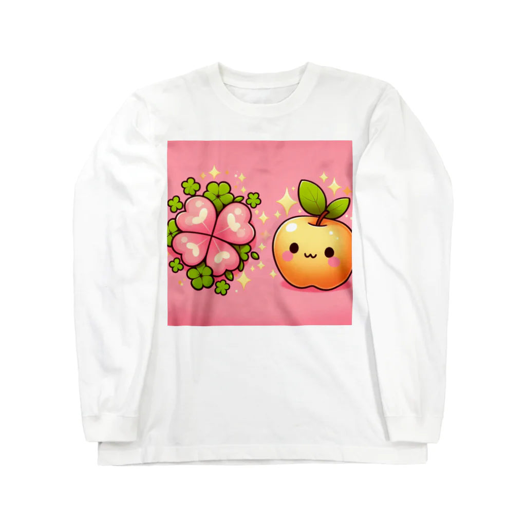 金運上昇金のリンゴの恋愛運アップの金のリンゴとピンクのクローバー Long Sleeve T-Shirt