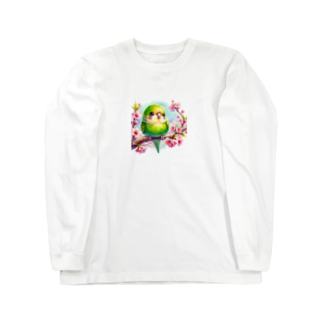 ぷっくりショップのオカメインコのひととき ロングスリーブTシャツ