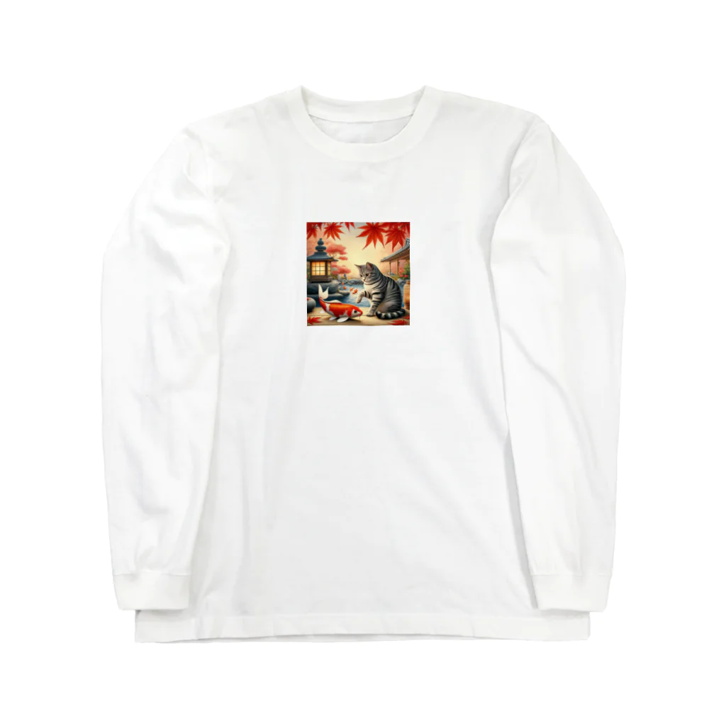 EMAKIの和紋様 x 猫　鯉と遊ぶ猫 Long Sleeve T-Shirt