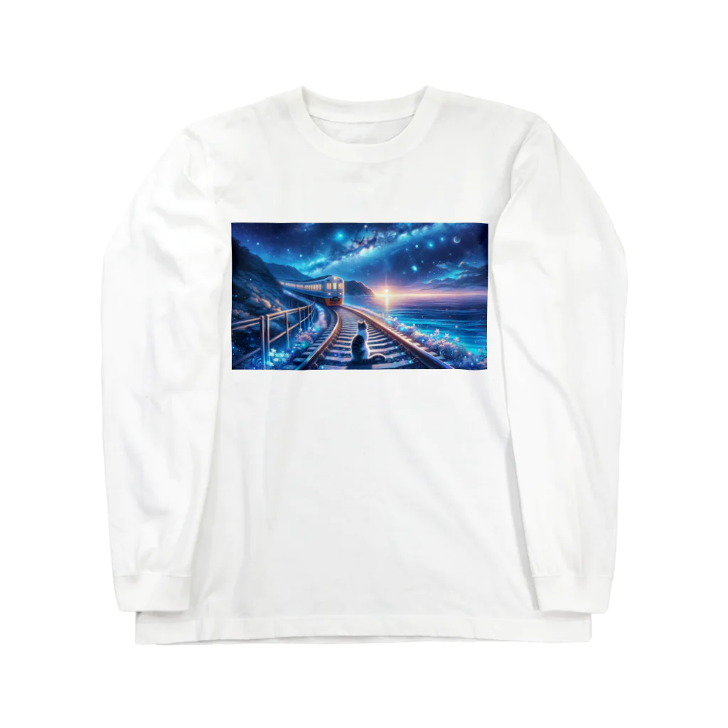 space catの銀河鉄道の猫 ロングスリーブTシャツ