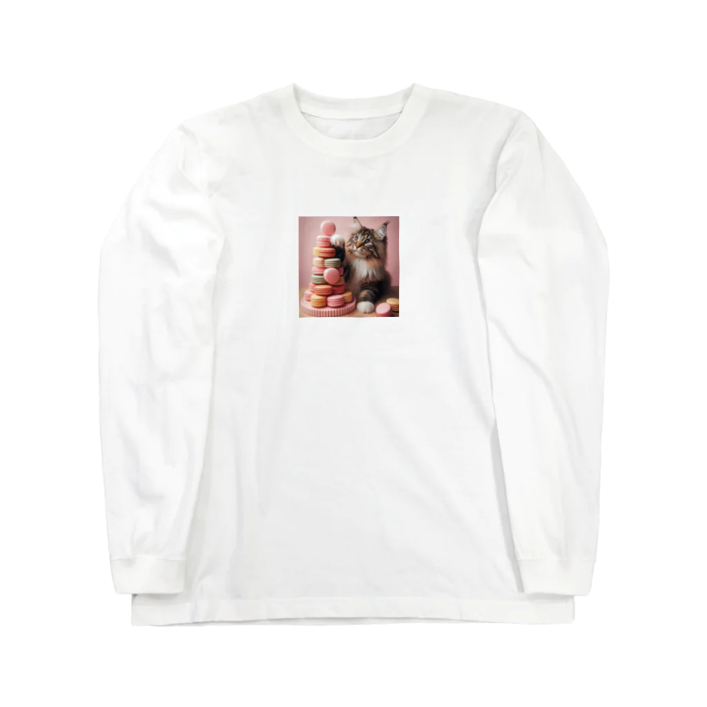 Y m @Y's shopの猫とマカロン Long Sleeve T-Shirt