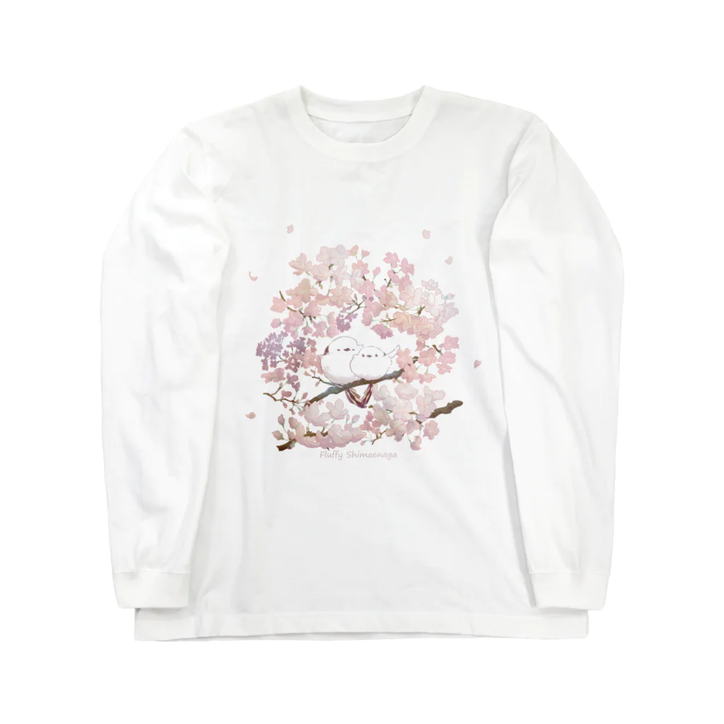 rina_suzuriのもふもふシマエナガ　桜　Tシャツ ロングスリーブTシャツ