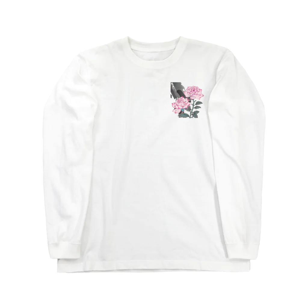 RetrowaveFlowerのRetrowaveFlower-薔薇(ピンク)- ロングスリーブTシャツ