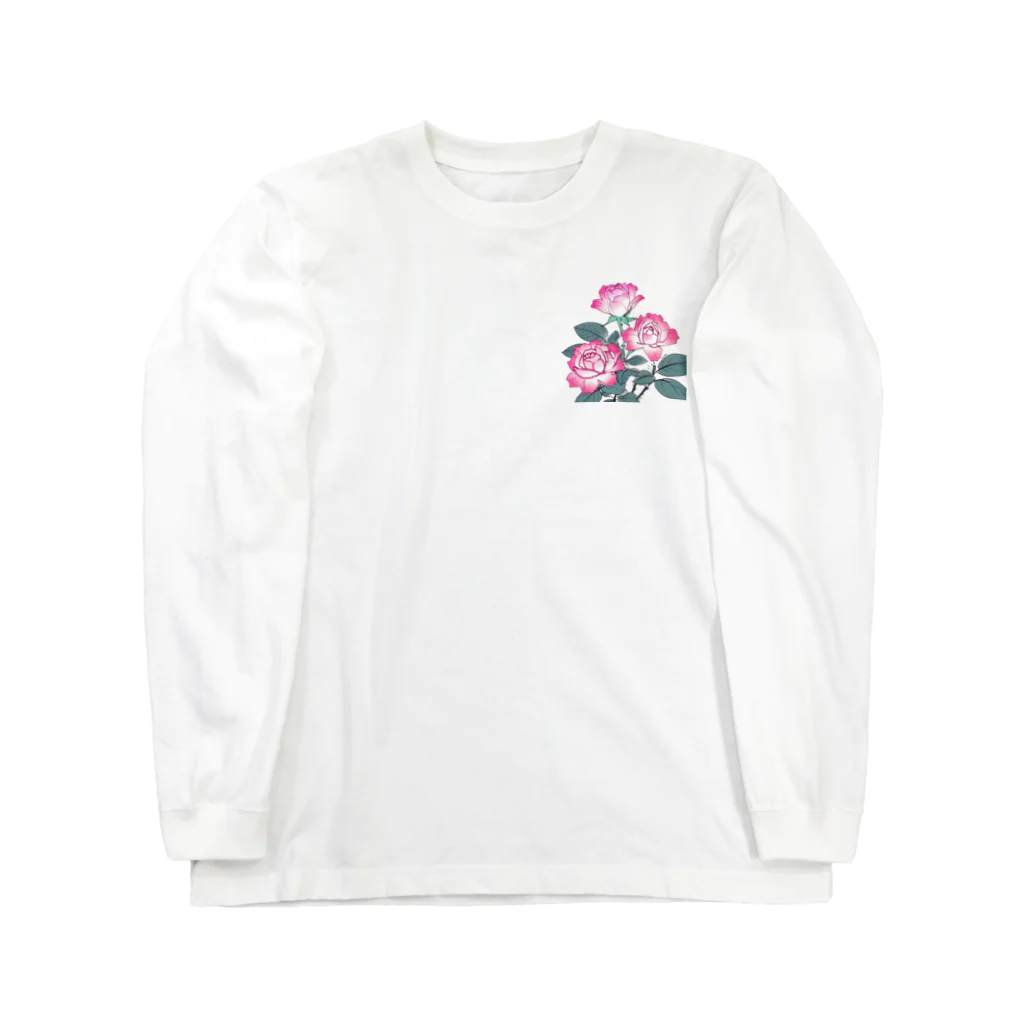 RetrowaveFlowerのRetrowaveFlower-薔薇(ピンク)- ロングスリーブTシャツ