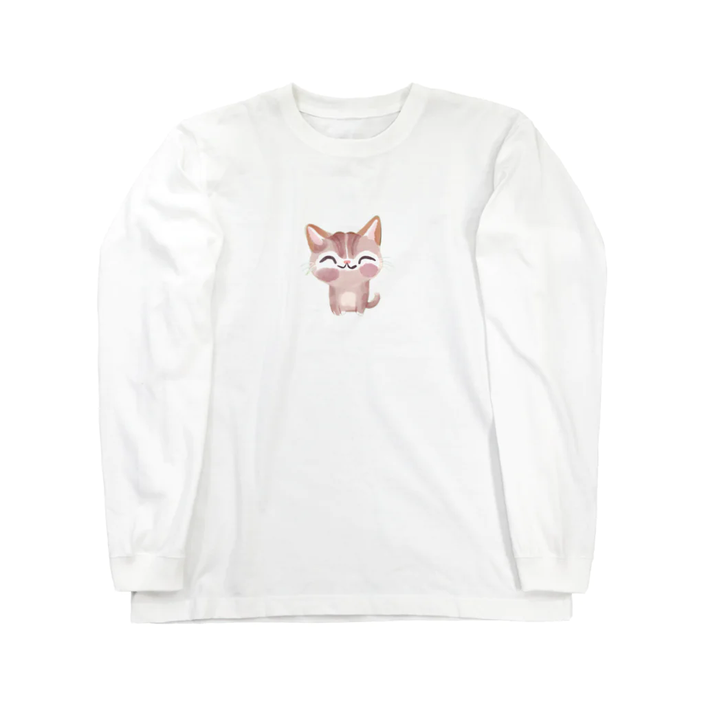 青黒黄色の猫の癒し ロングスリーブTシャツ