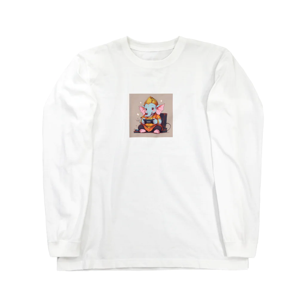 ganeshaのビデオゲームで遊ぶかわいいガネーシャ Long Sleeve T-Shirt