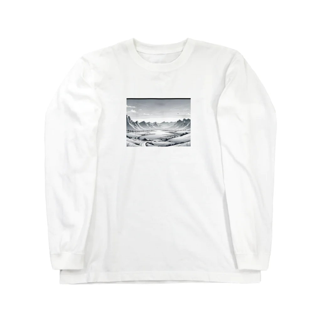 aICreationのモノクロの雪景色 ロングスリーブTシャツ