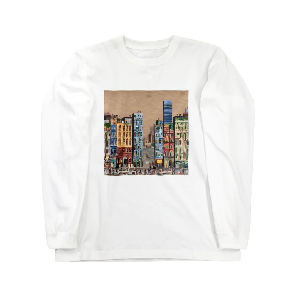 ヲシラリカの油絵　知らない都市の風景　ノスタルジー ロングスリーブTシャツ