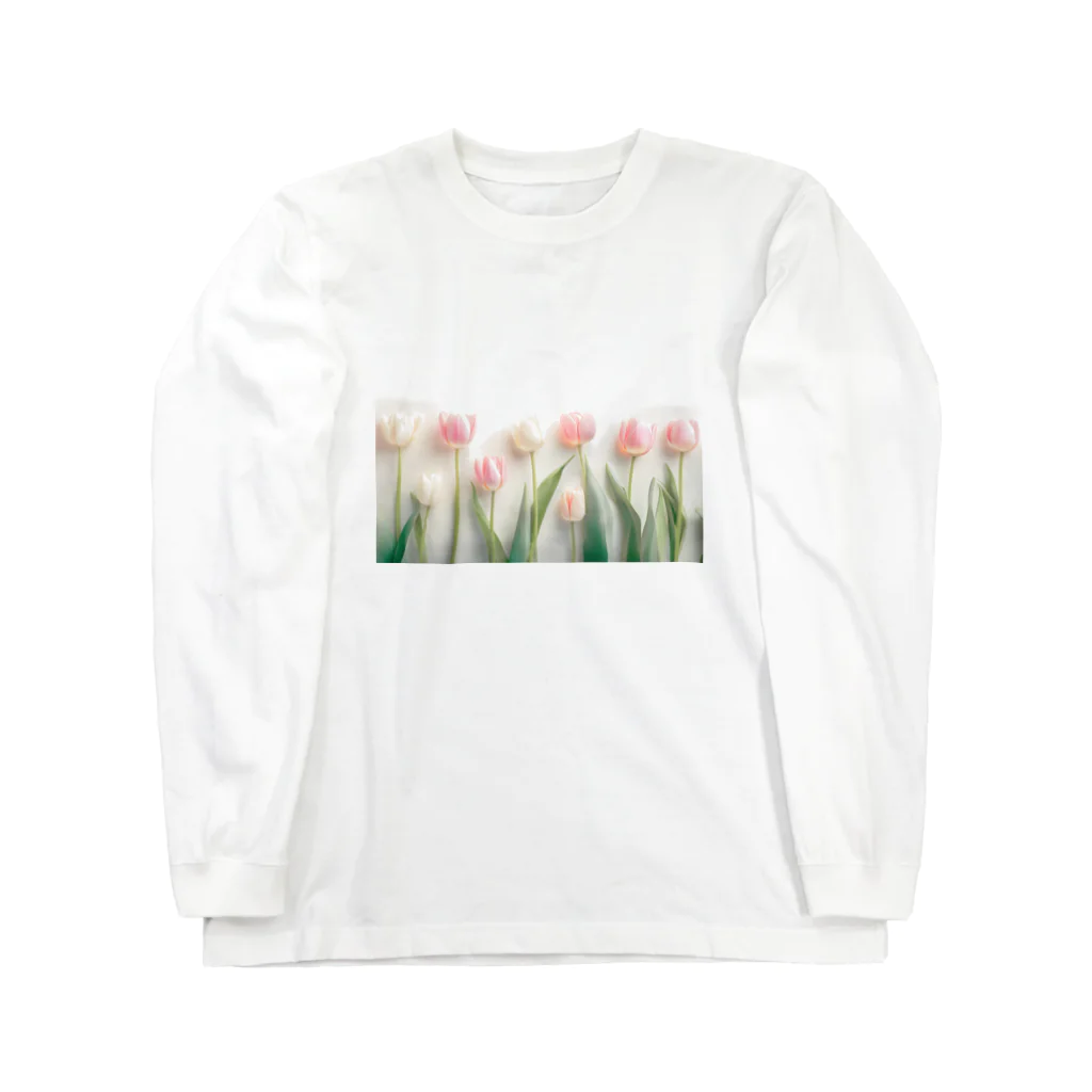 Leomatsuraのピンクと白のチューリップ Long Sleeve T-Shirt