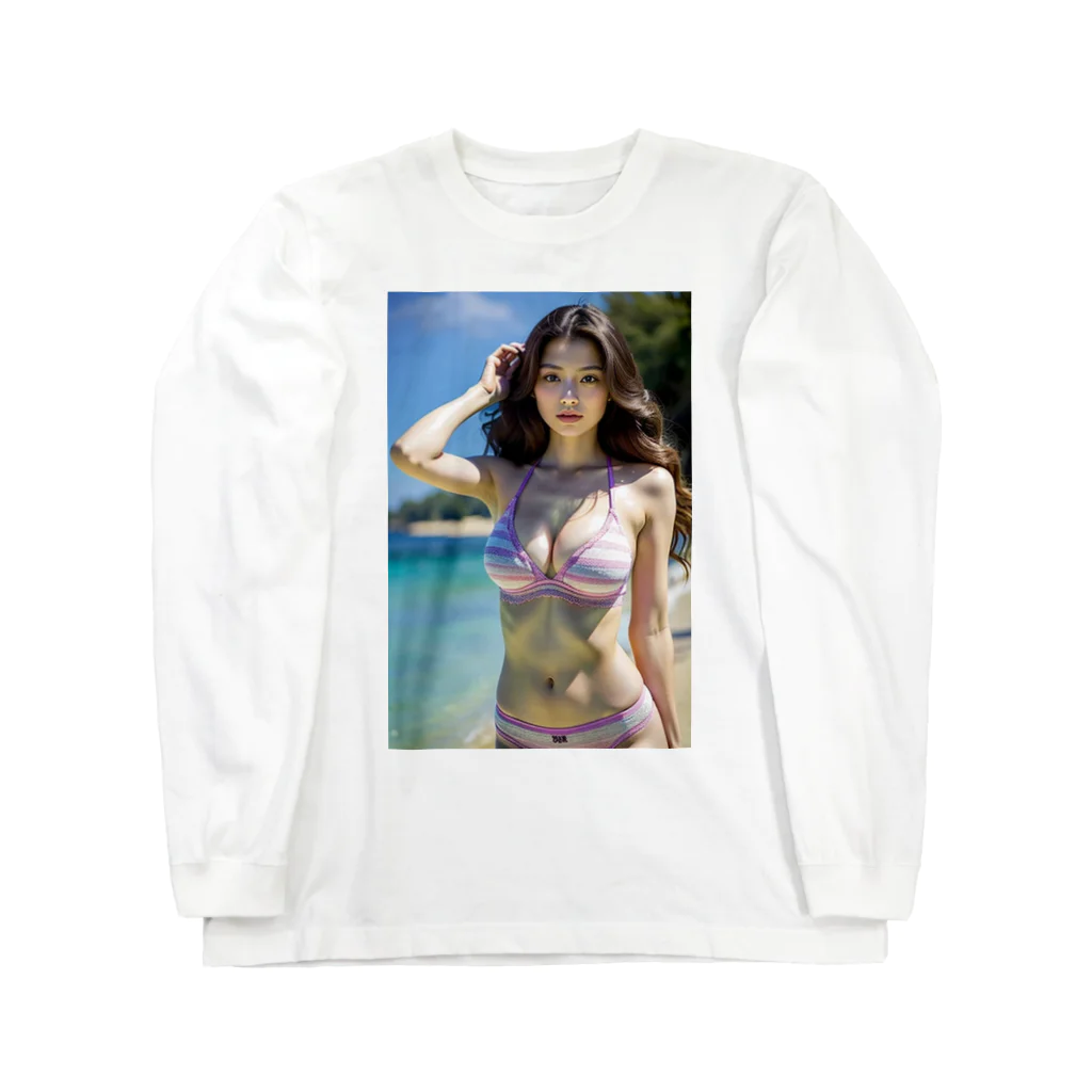 AI美女大好きクラブの「海辺の恋模様: AI美女のビーチウェア・ファンタジー」vol251 ロングスリーブTシャツ