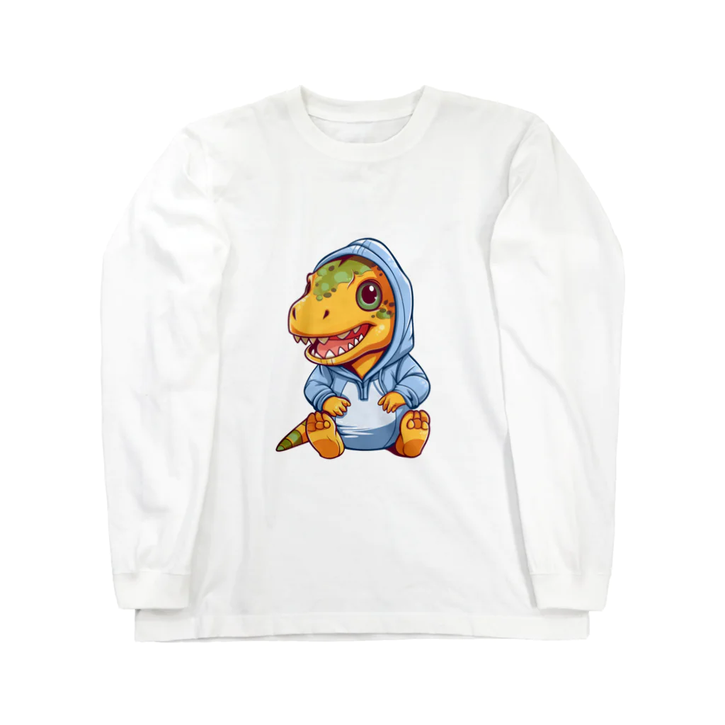 Vasetti_pressの青パーカーを着たティラノサウルス Long Sleeve T-Shirt