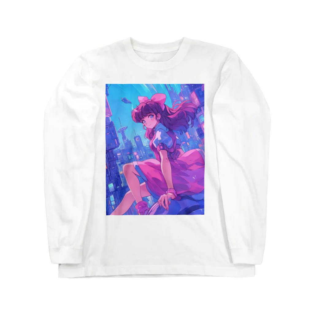 シロクマペンギンの昭和レトロアニメ風近未来ガール Long Sleeve T-Shirt