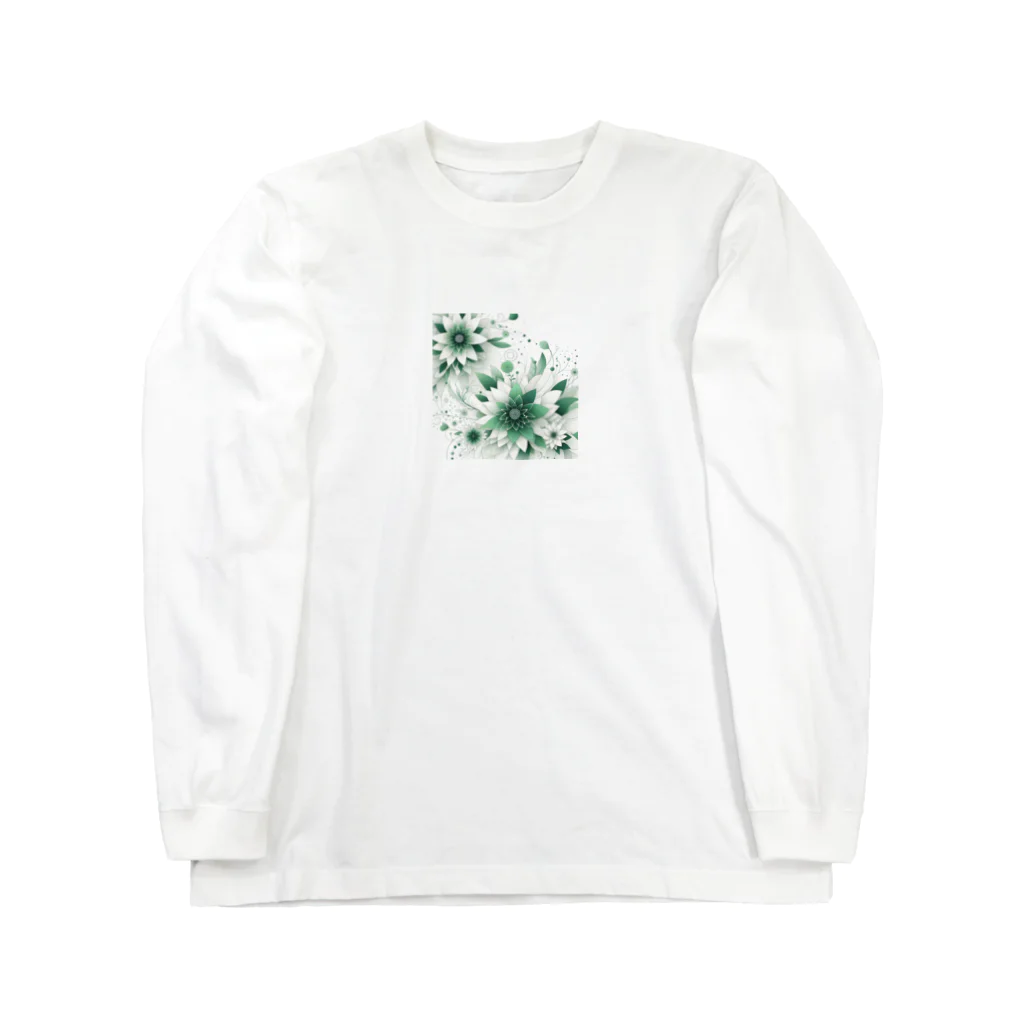 アミュペンの数学的なデザインを持つ緑と白の花 ロングスリーブTシャツ