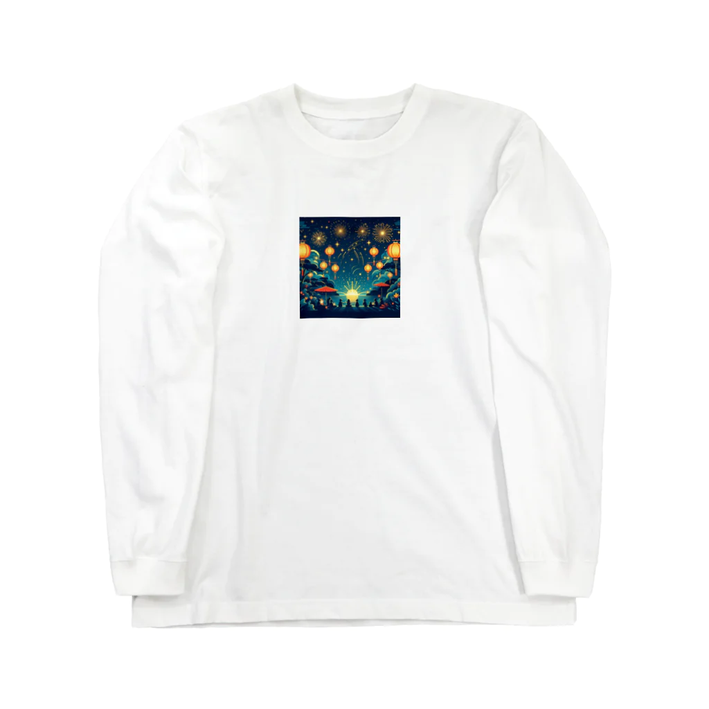 tanantの夏祭り、提灯が灯る下で花火をみている Long Sleeve T-Shirt