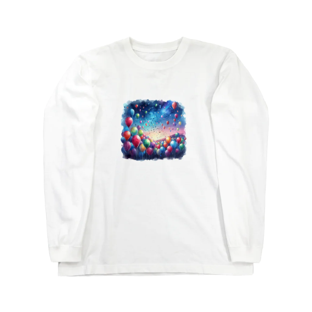 momonekokoのカラフルな風船が浮かぶ風景 Long Sleeve T-Shirt