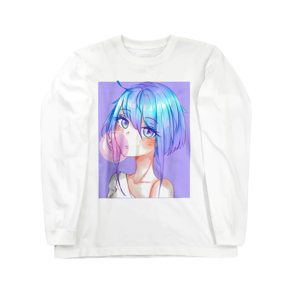 World_Teesのバブルガムを噛むアニメガール 日本の美学 アニメオタク Long Sleeve T-Shirt