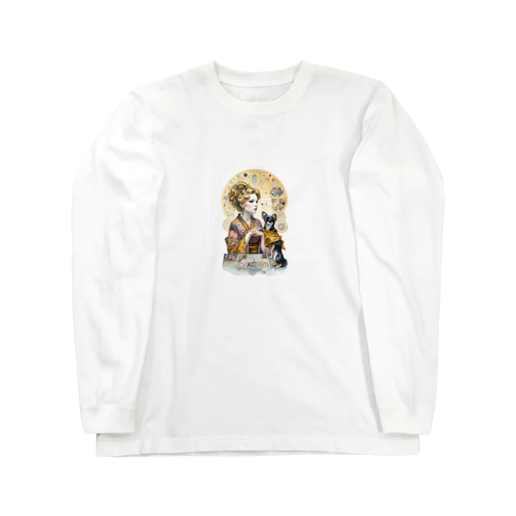 RoseTarot888Shopの着物女性とチワワ Long Sleeve T-Shirt