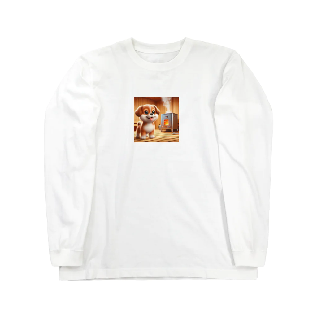 サウナーグッズショップの可愛い子犬がサウナでととのう Long Sleeve T-Shirt