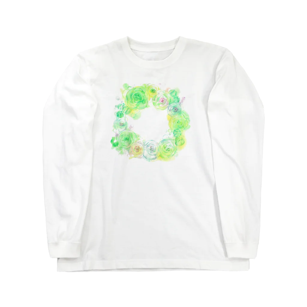 おひるねのゆめ-nats:u:mi-の葉車-ラナンキュラスのリース- Long Sleeve T-Shirt