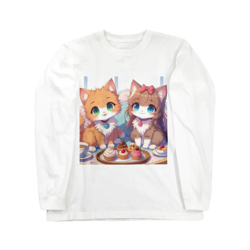 ウツボちゃんの可愛い猫姉妹 ロングスリーブTシャツ