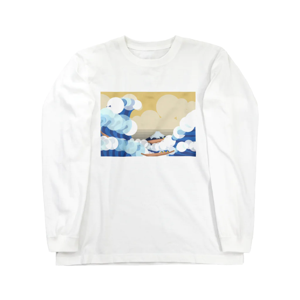 Apples_Orangesの富嶽三十六景 神奈川沖浪裏-Remix Long Sleeve T-Shirt