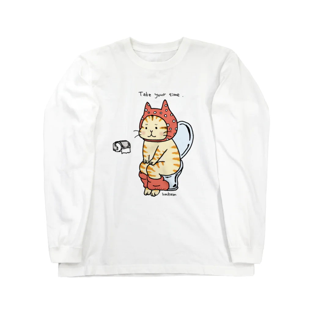 ほっかむねこ屋（アトリエほっかむ）のトイレねこ　オレンジ ロングスリーブTシャツ