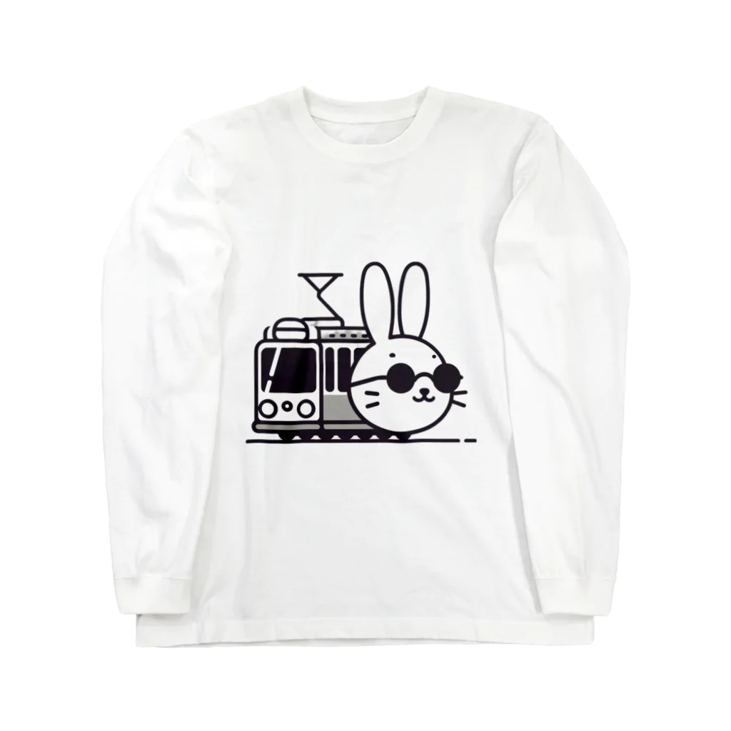 BOSATUの電車に乗ったうさぎ ロングスリーブTシャツ