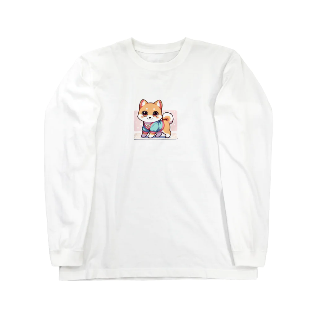 柴犬LOVEのキュートな柴犬キャラクターのマスコット ロングスリーブTシャツ