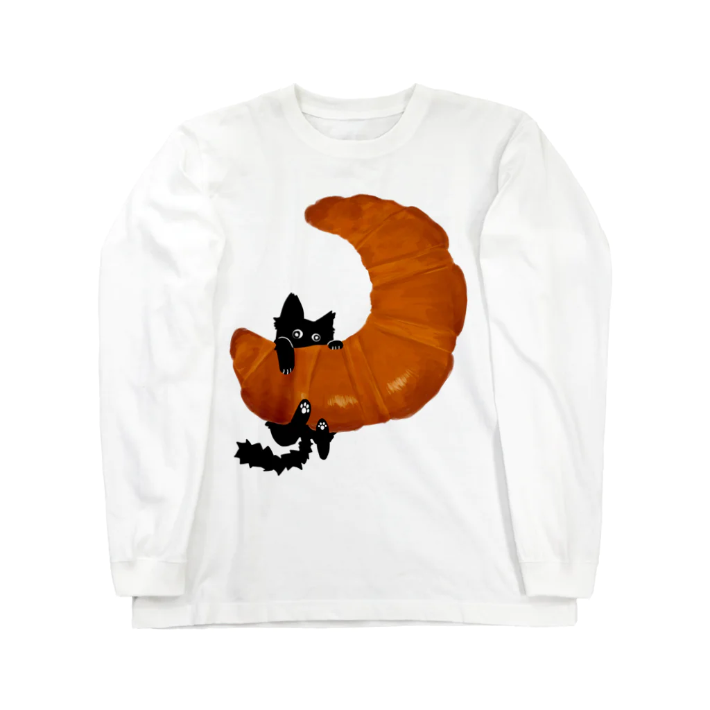 mukuinudotcomのクロワッサンと猫（あぶなーい！） Long Sleeve T-Shirt