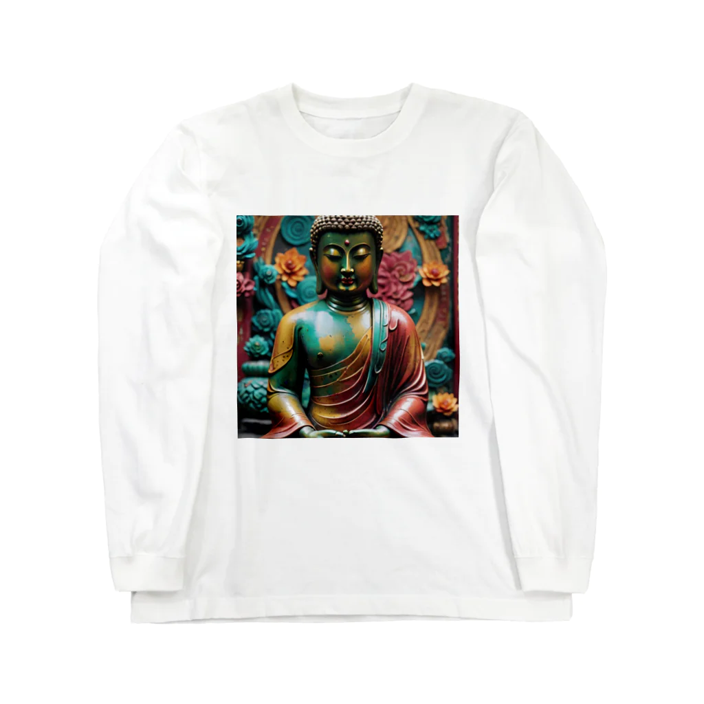 Take-chamaの品のある仏像のデザイン性が際立つ。 ロングスリーブTシャツ